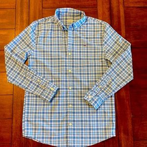 Vineyard Vines Boy’s’ Blue Plaid Performance Botton Down Shirt. Size L (16)